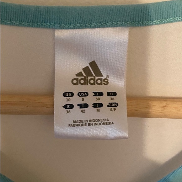Adidas White and Turquoise V-Neck Long Sleeve Shirt, size small - Picture 3 of 5
